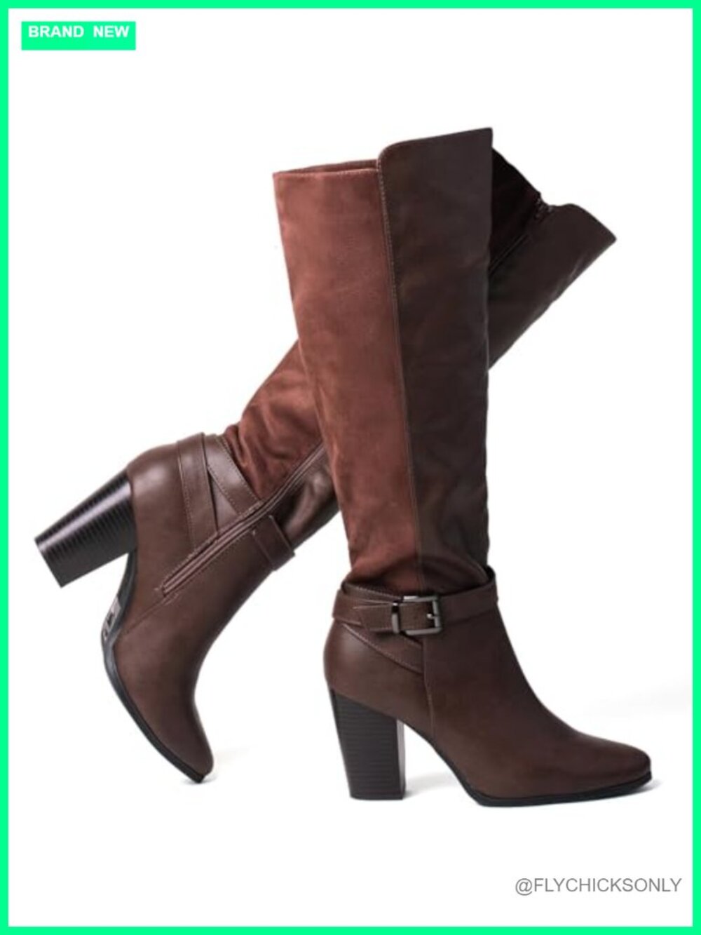 Women's Knee High Heeled Boots Pointed Toe Faux Leather Faux Suede Block Heel